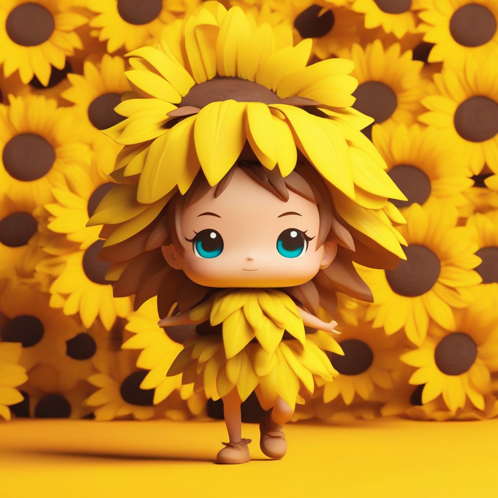 向日葵Q版精灵：C4D高饱和度粘土全身渲染