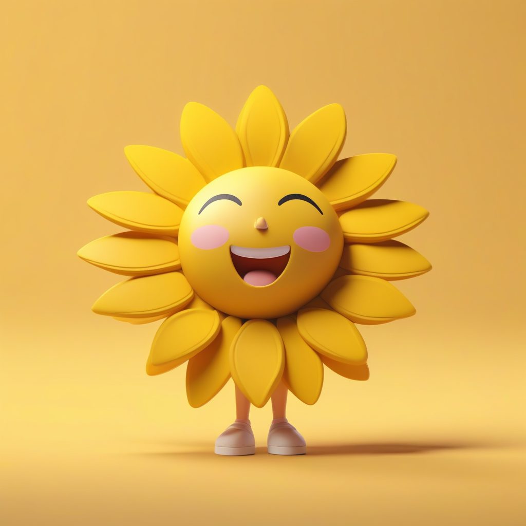 向日葵阳光精灵:Octane高光Q版人偶全身图,亮黄背景 13 向日葵阳光精灵:Octane高光Q版人偶全身图,亮黄背景