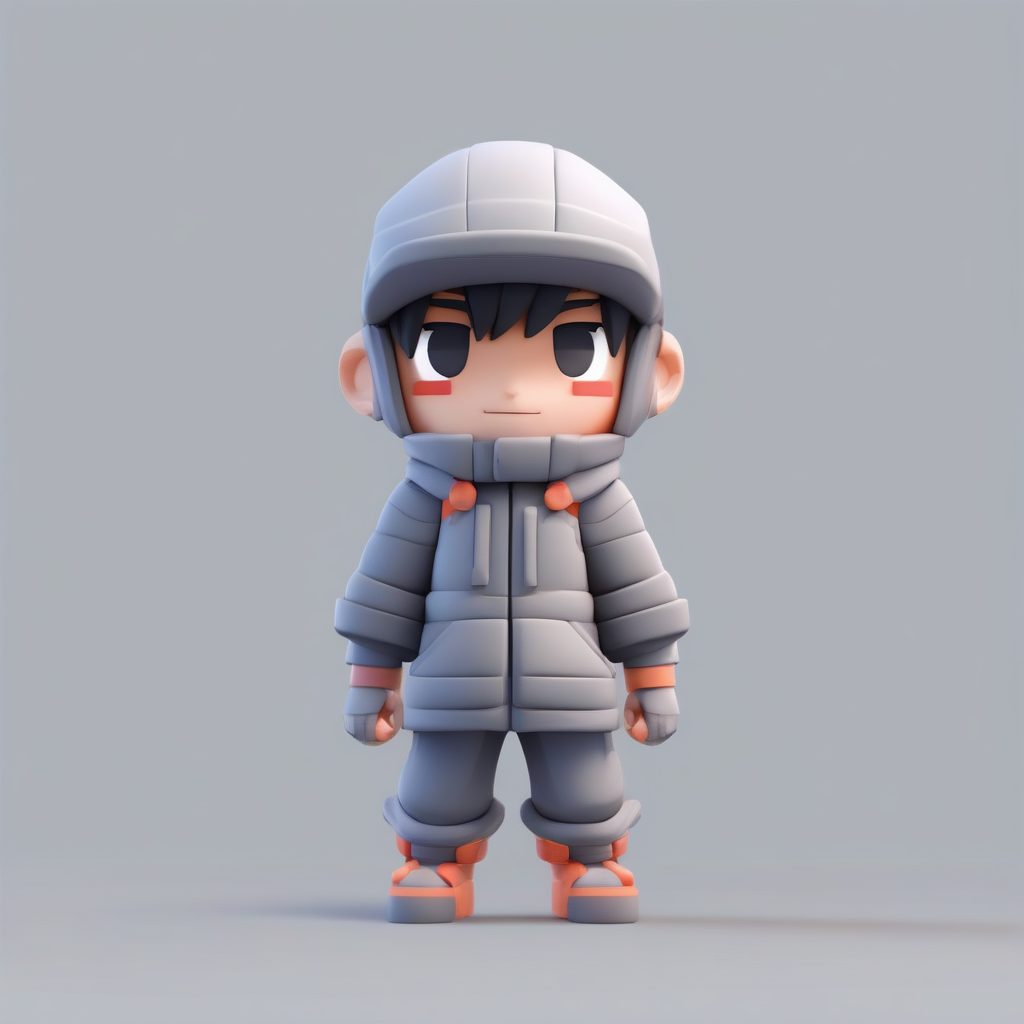 像素游戏英雄：Q版男孩8位风格融入粘土3D渲染，纯灰色背景