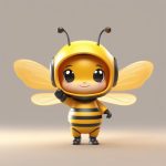 小蜜蜂装扮:Q版角色可爱飞舞动作3D渲染,温暖橙色背景提示词 3 xiao mi feng zhuang ban q ban jue se ke ai fei wu dong zuo 3d xuan ran wen nuan cheng se bei jing