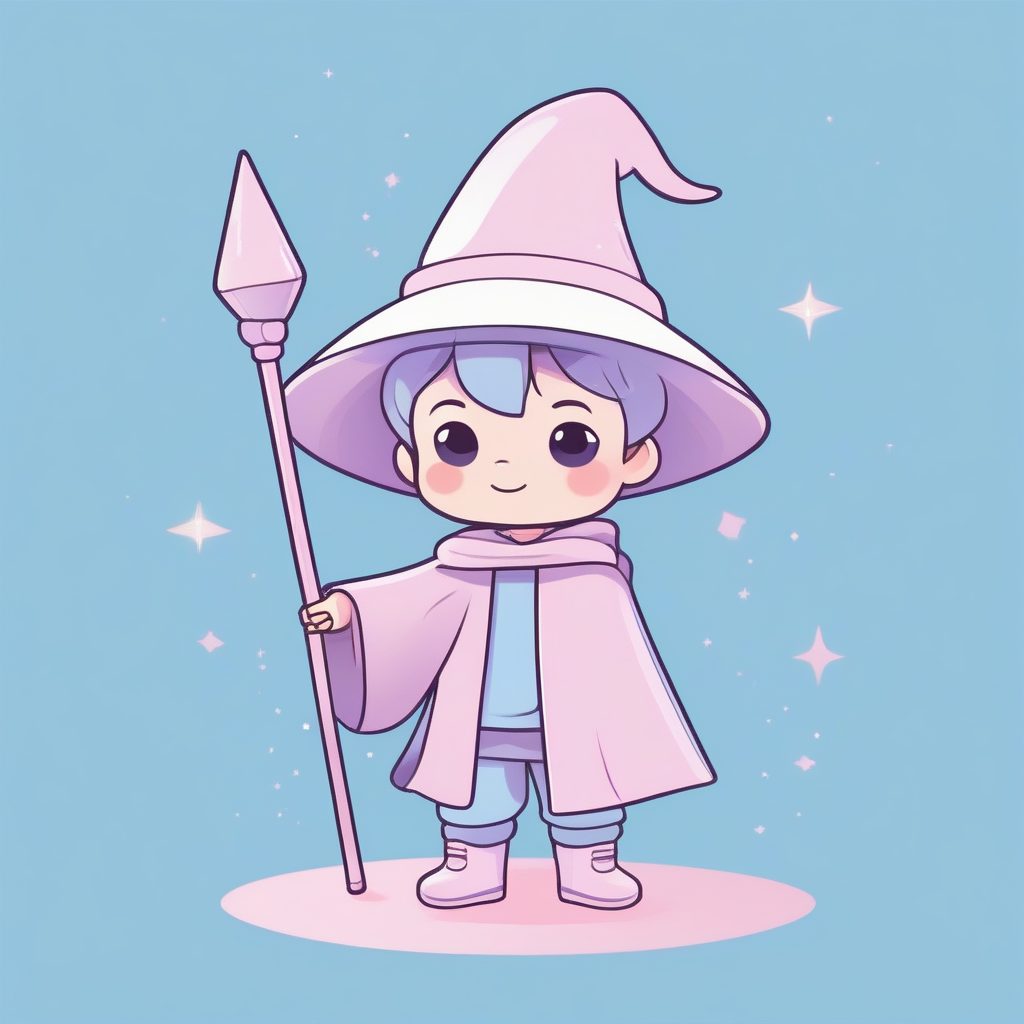 小小魔术师Q版男孩：极简巫师帽，马卡龙柔和光影AI提示词