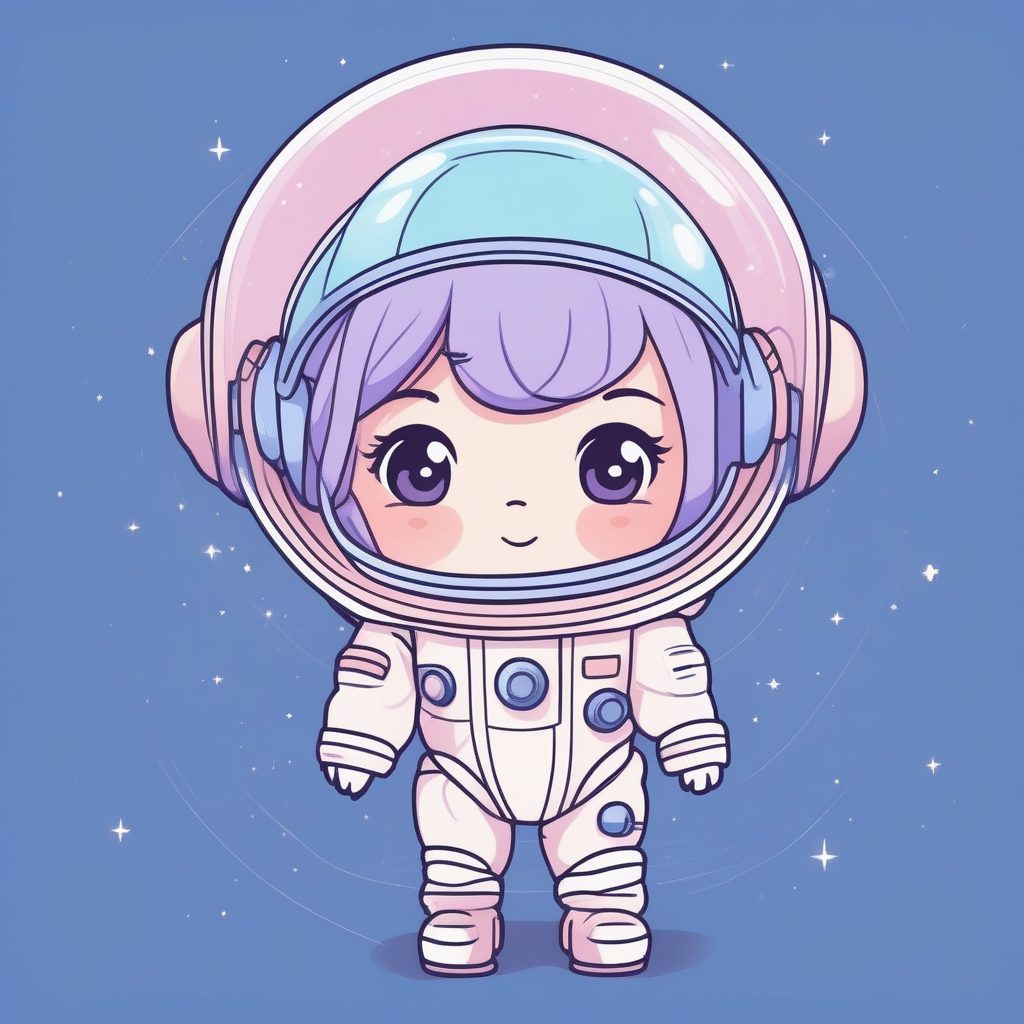 小小宇航员：Q版少女戴极简气泡头盔，淡蓝色调提示词