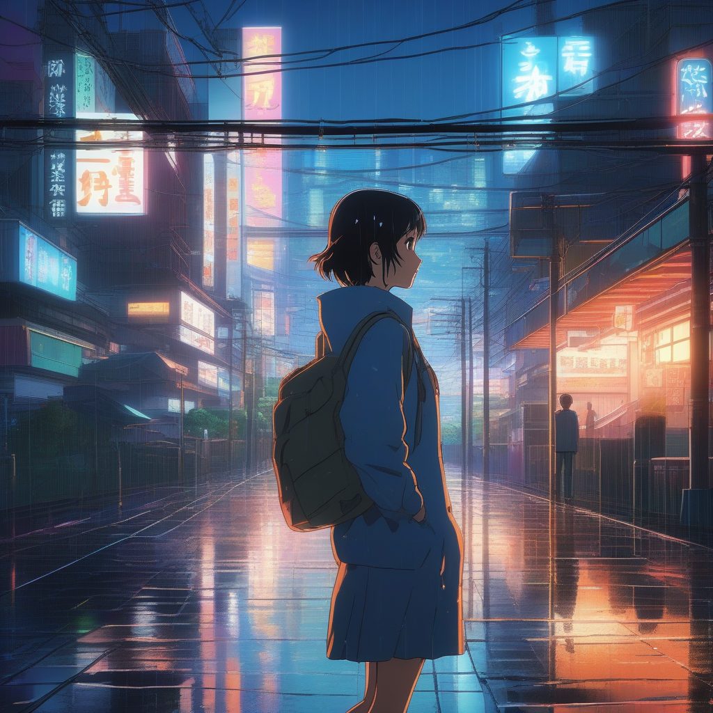 新海诚风格都市雨夜：霓虹灯下的孤独少女（电影感）