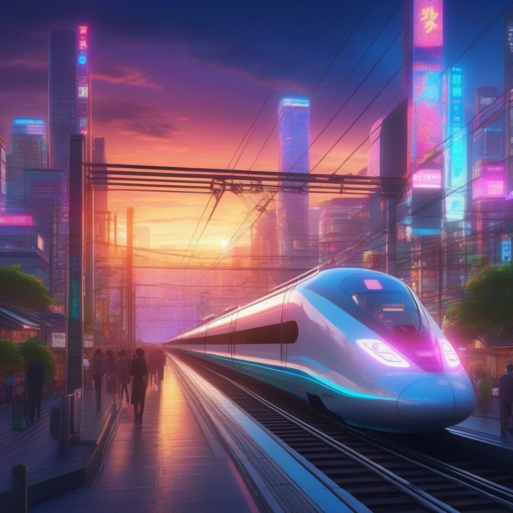 新海诚风格日落下的未来都市高铁键视觉