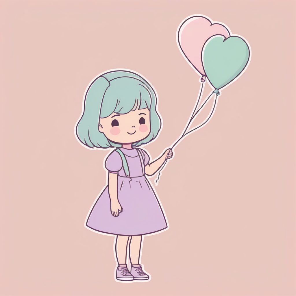 心形气球：Q版女孩马卡龙配色全身涂鸦，简单几何美学