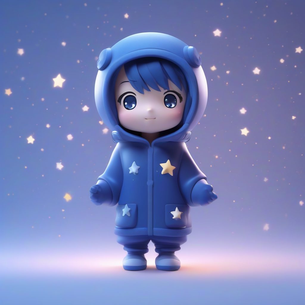 星辰收藏家Q版：手捧星星罐的3D全身渲染图