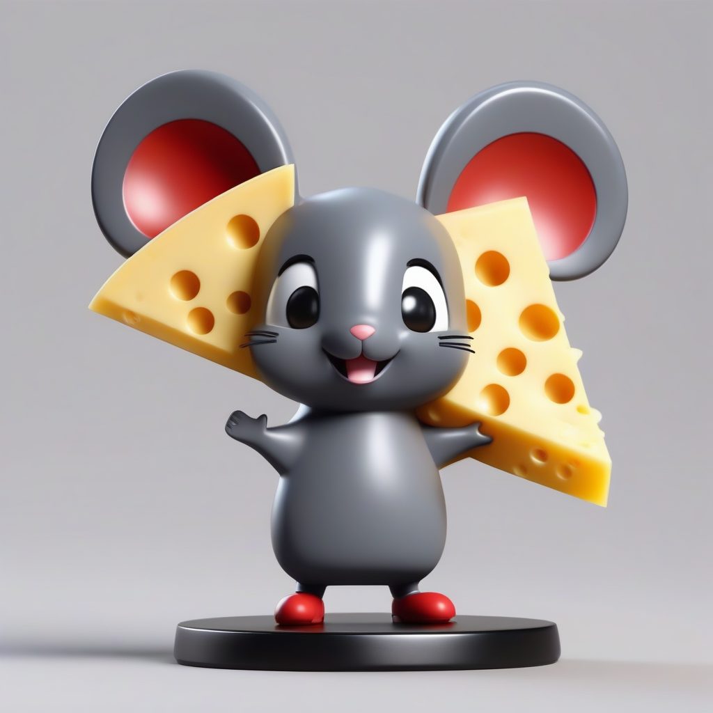 兴奋抱芝士的鼠耳娘:极简风Q版站立渲染