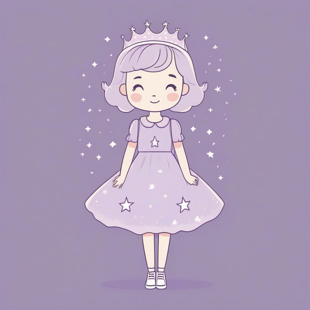 星光魔法Q版女孩：薰衣草色系极简主义全身站立AI提示词