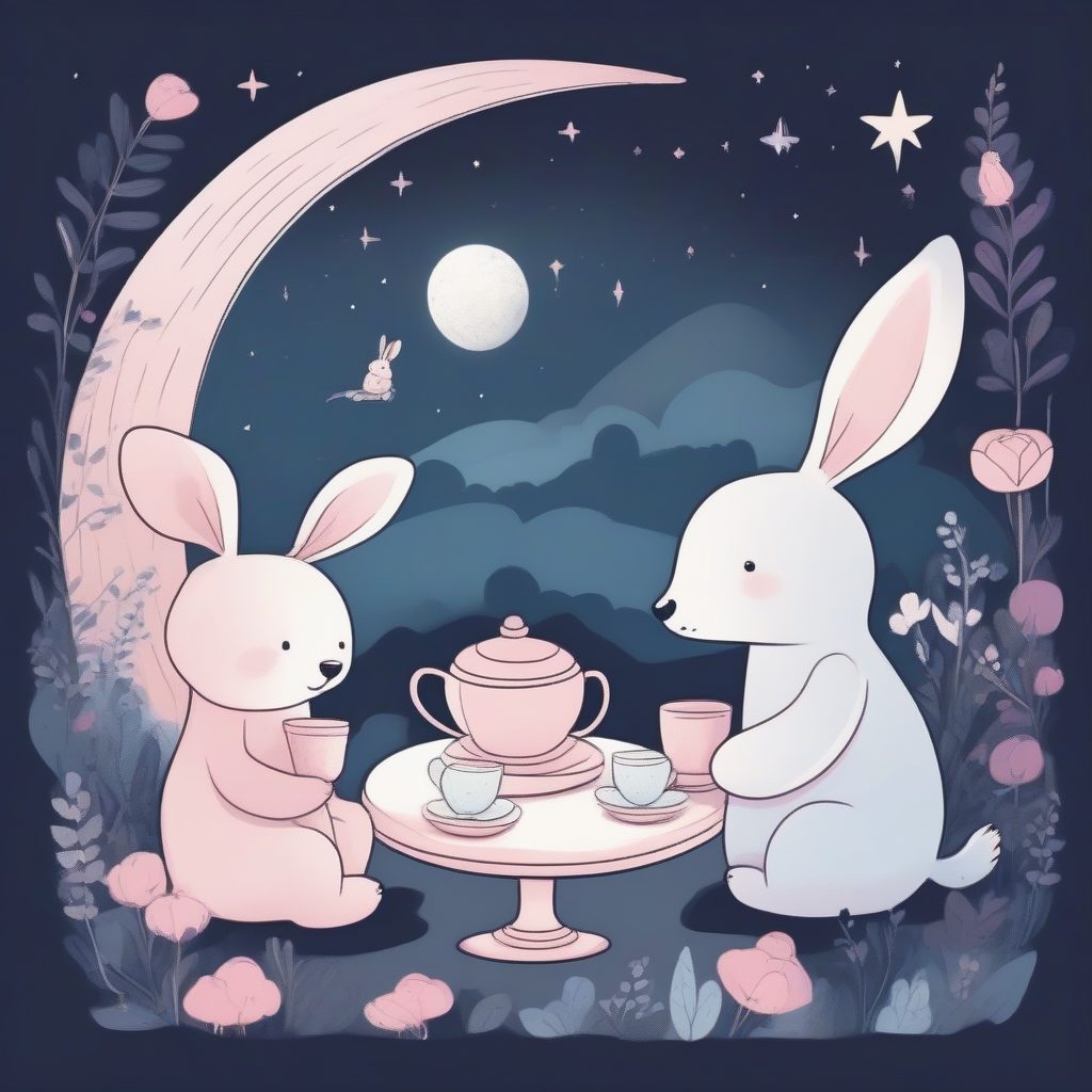 星光下的月牙茶会：可爱动物涂鸦风