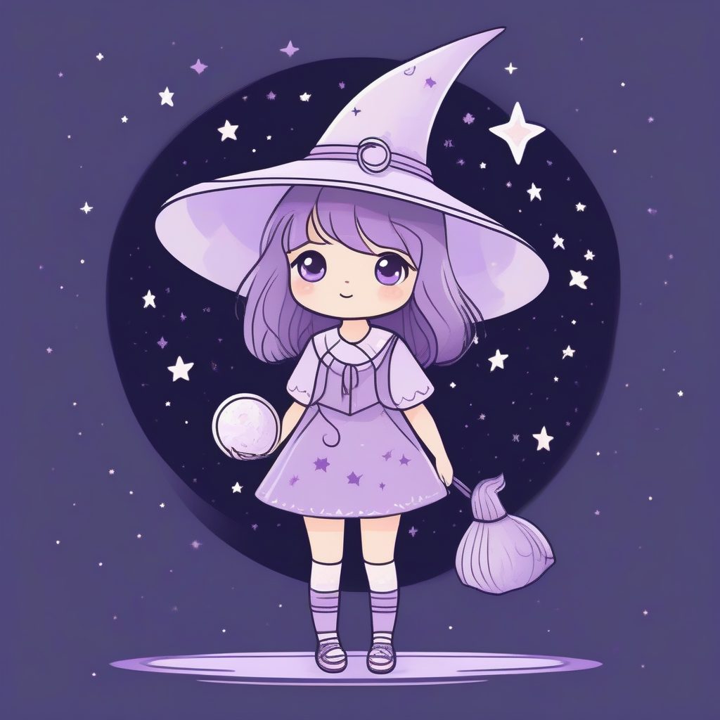 星光小女巫Chibi：梦幻薰衣草紫调全身站立图AI提示