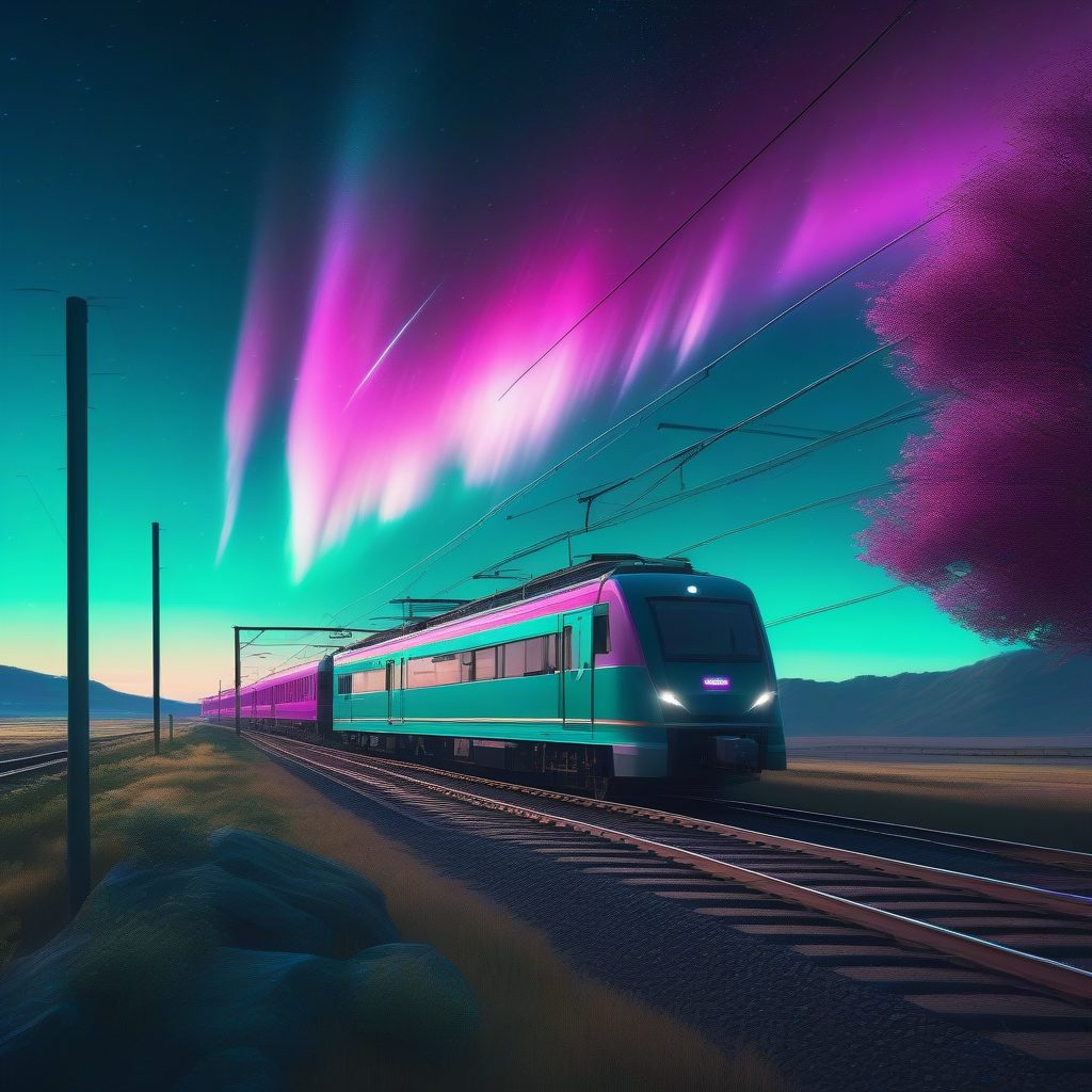 星轨下的寂寞站台：极光与流星交织的乡村铁道之夜