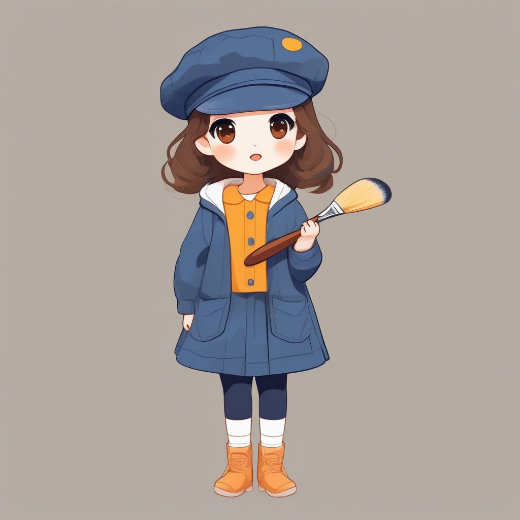 星空画师Q版少女2D艺术：贝雷帽、深蓝与梵高色彩风格