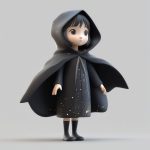 星空凝望者:Q版女孩全身照,斗篷上的星座细节,纯黑背景衬托 3 xing kong ning wang zhe q ban nyu hai quan shen zhao dou peng shang de xing zuo xi jie chun hei bei