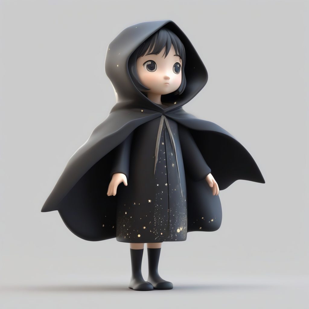 星空凝望者:Q版女孩全身照,斗篷上的星座细节,纯黑背景衬托 1 星空凝望者:Q版女孩全身照,斗篷上的星座细节,纯黑背景衬托