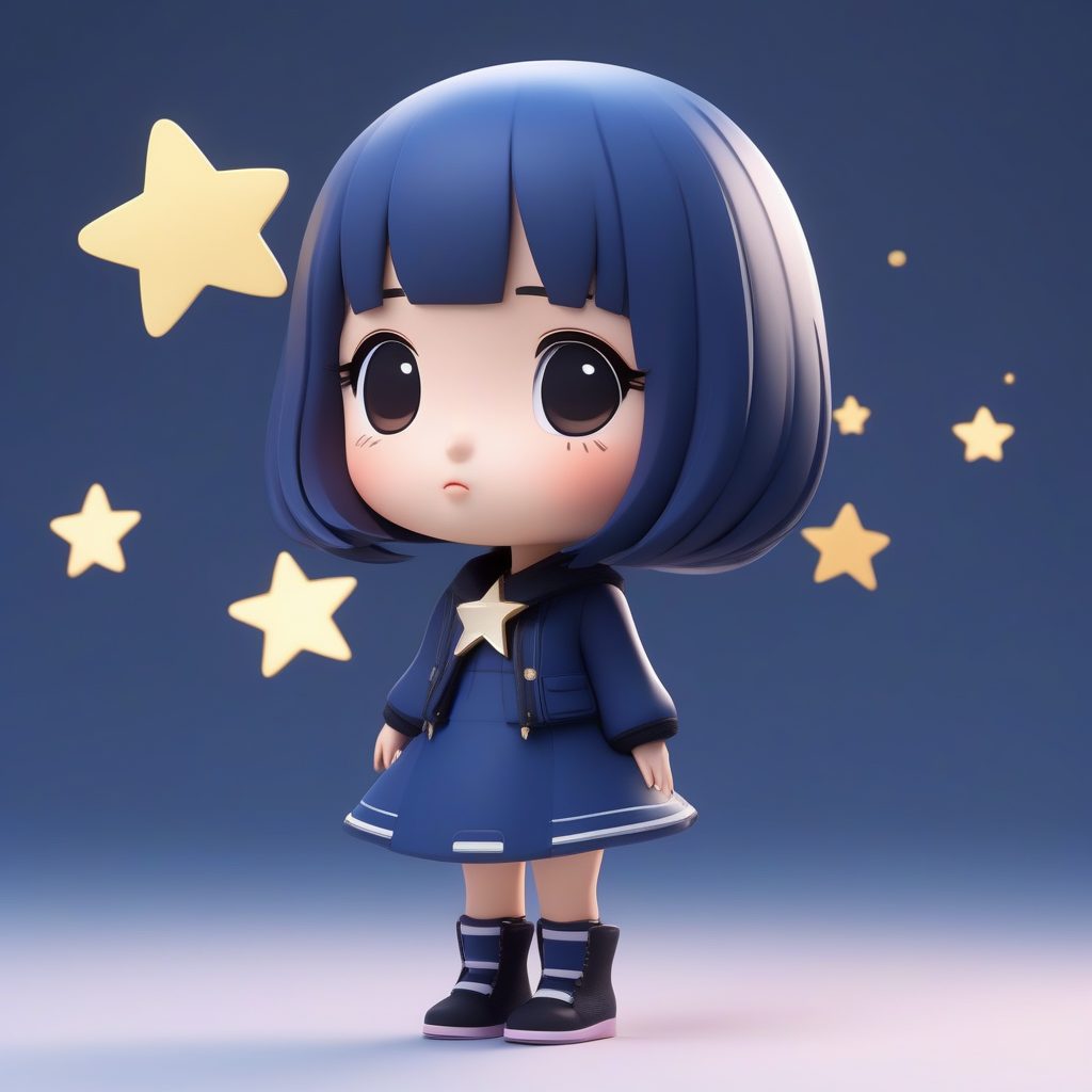 星空主题极简动漫Q版盲盒女孩全身像