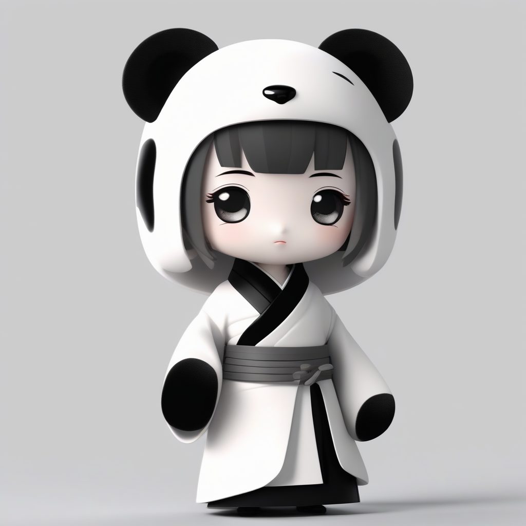 熊猫主题Q版汉服：黑白宋制女孩抱毛绒玩具盲盒渲染