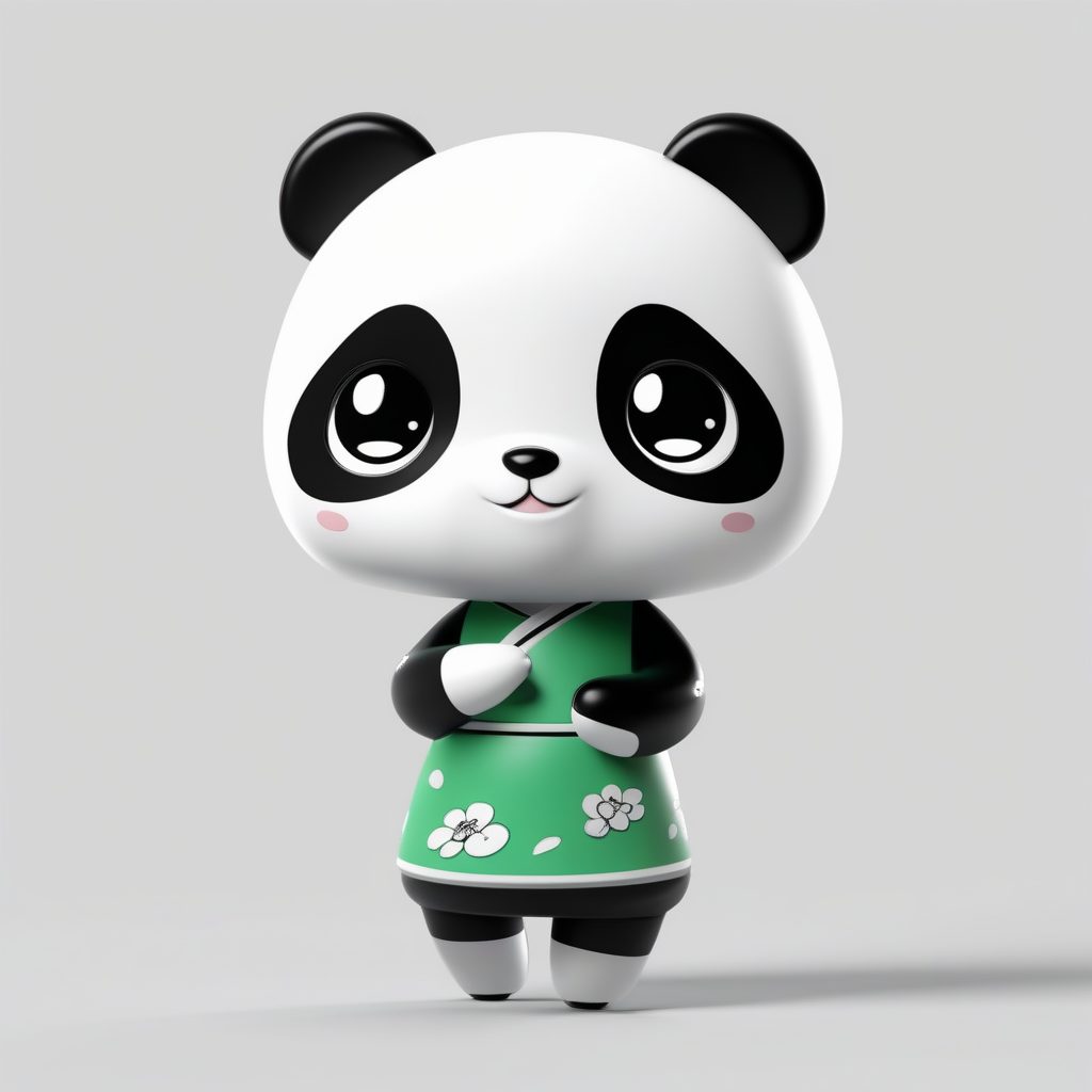 熊猫主题旗袍Q版：兴奋挥手的超活泼人偶