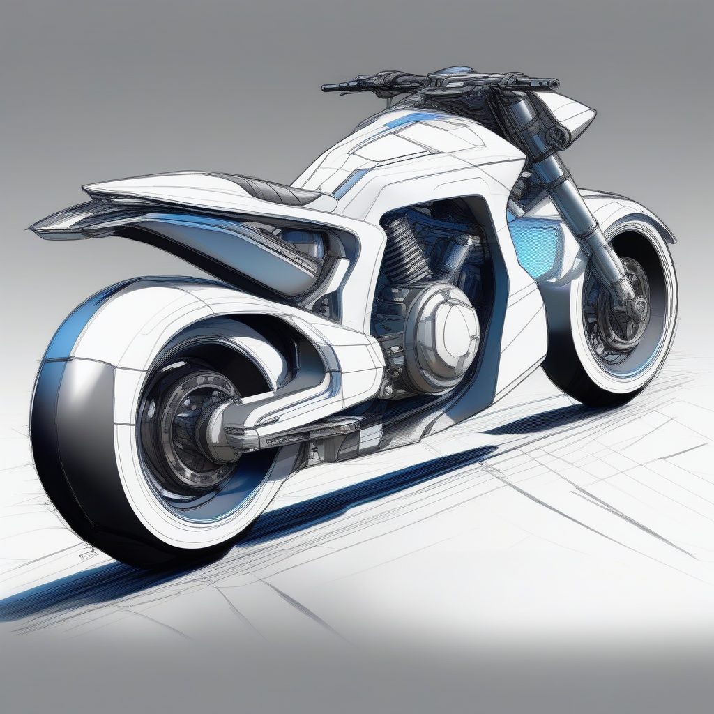 悬浮概念摩托：高精度工业设计透视图