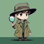 悬疑2D Q版小侦探男孩插画:放大镜与风衣造型 7 xuan yi 2dq ban xiao zhen tan nan hai cha hua fang da jing yu feng yi zao xing