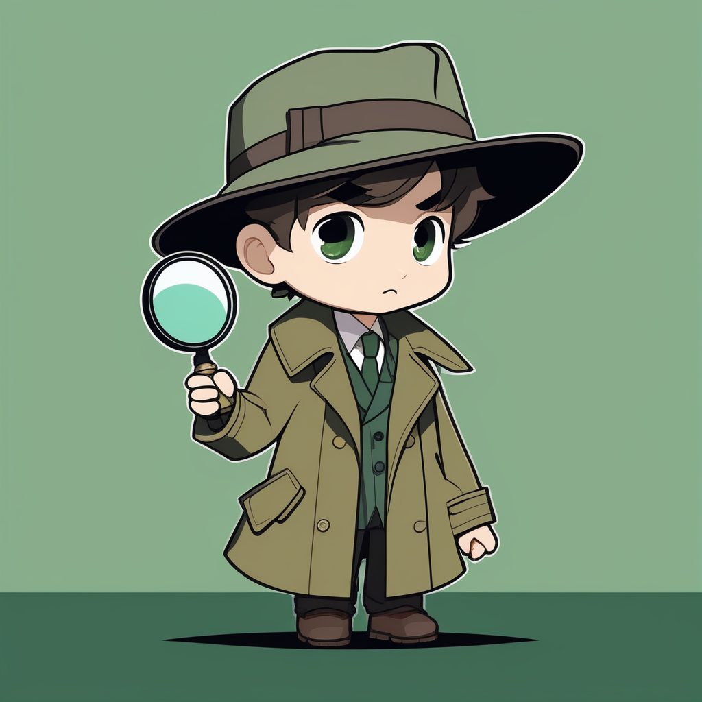 悬疑2D Q版小侦探男孩插画：放大镜与风衣造型