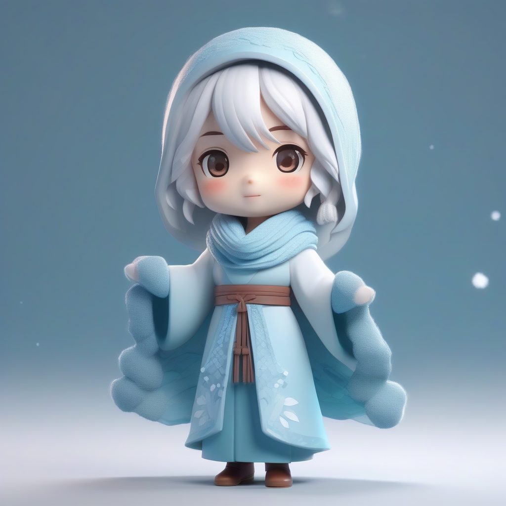 雪域冬季Q版巫女：围巾造型全身站立盲盒渲染图