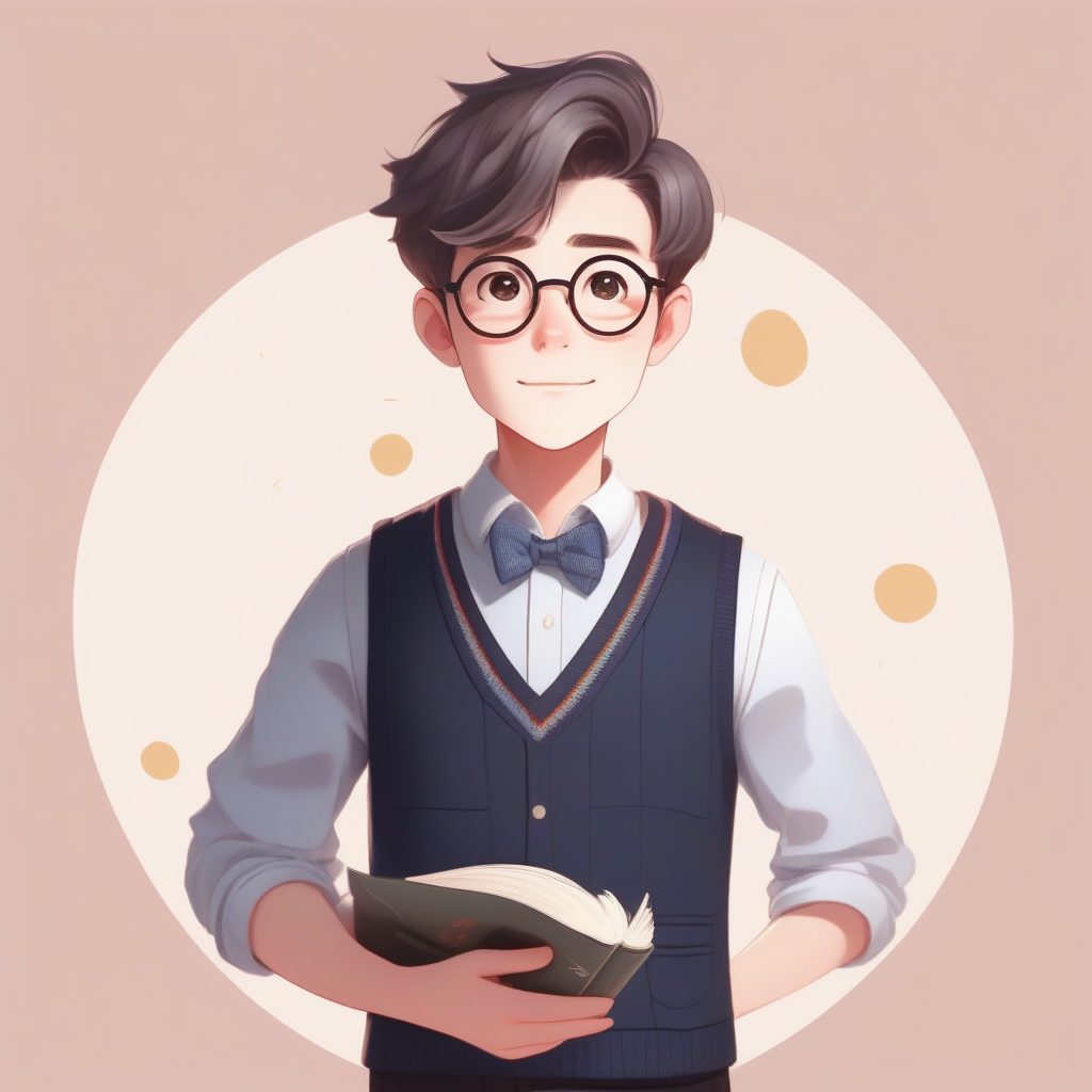 学院风斯文Q版男孩：极简角色设计卡哇伊插画（柔和光线）