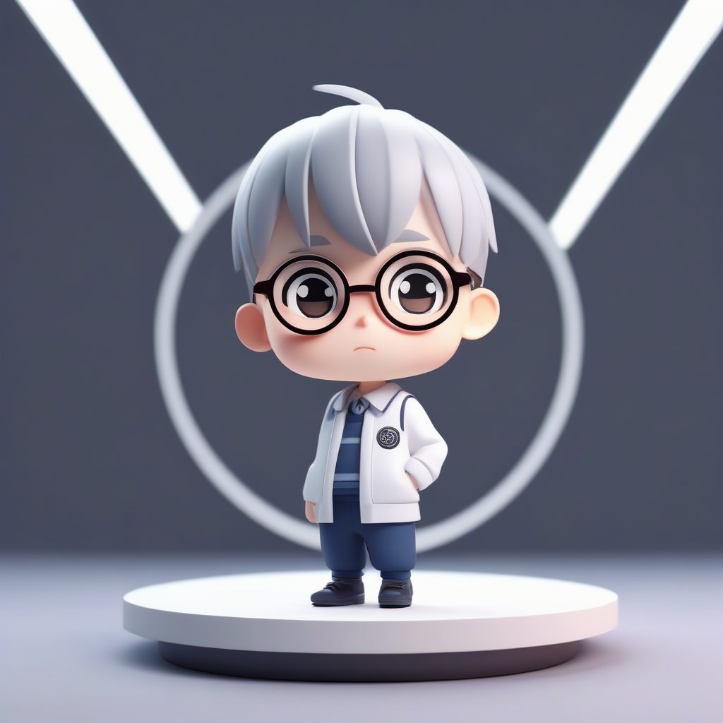 学院风眼镜JK Q版：知性表情，8k高细节粘土人偶