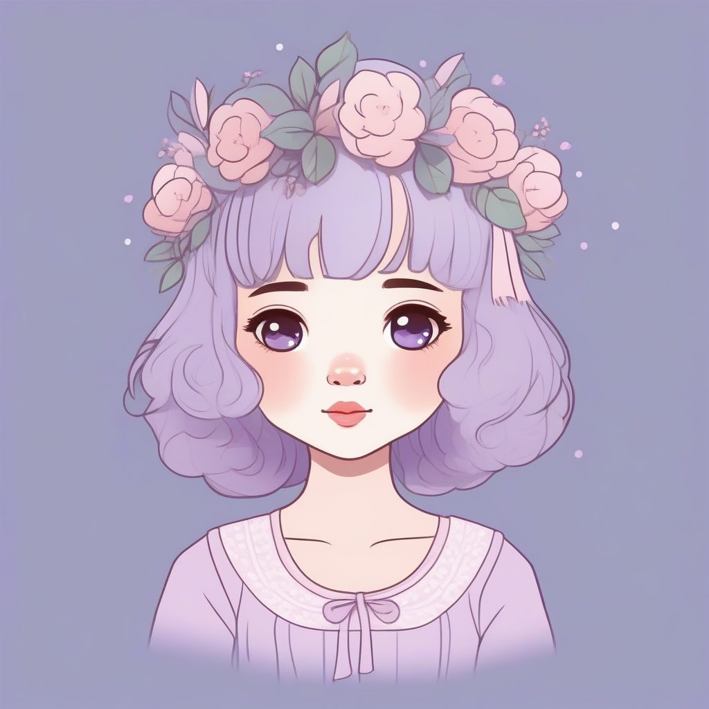 薰衣草花环：Q版女孩田园风全身涂鸦，简单线条艺术