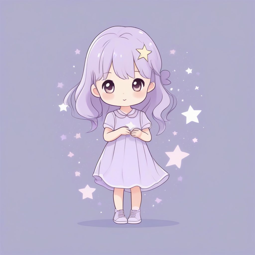 薰衣草梦幻Q版：手持星星的甜美治愈系插画