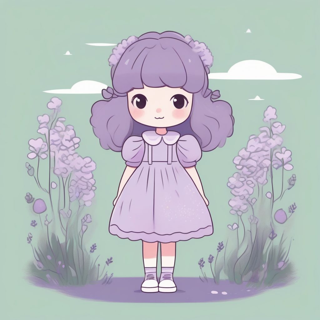 薰衣草色田园风Q版女孩：极简柔美全身AI绘画指令
