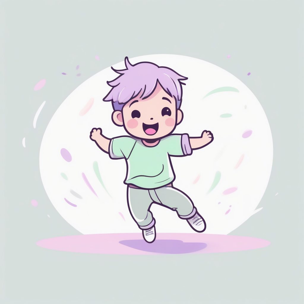薰衣草色系：Q版男孩夸张笨拙的旋转舞姿全身像生成