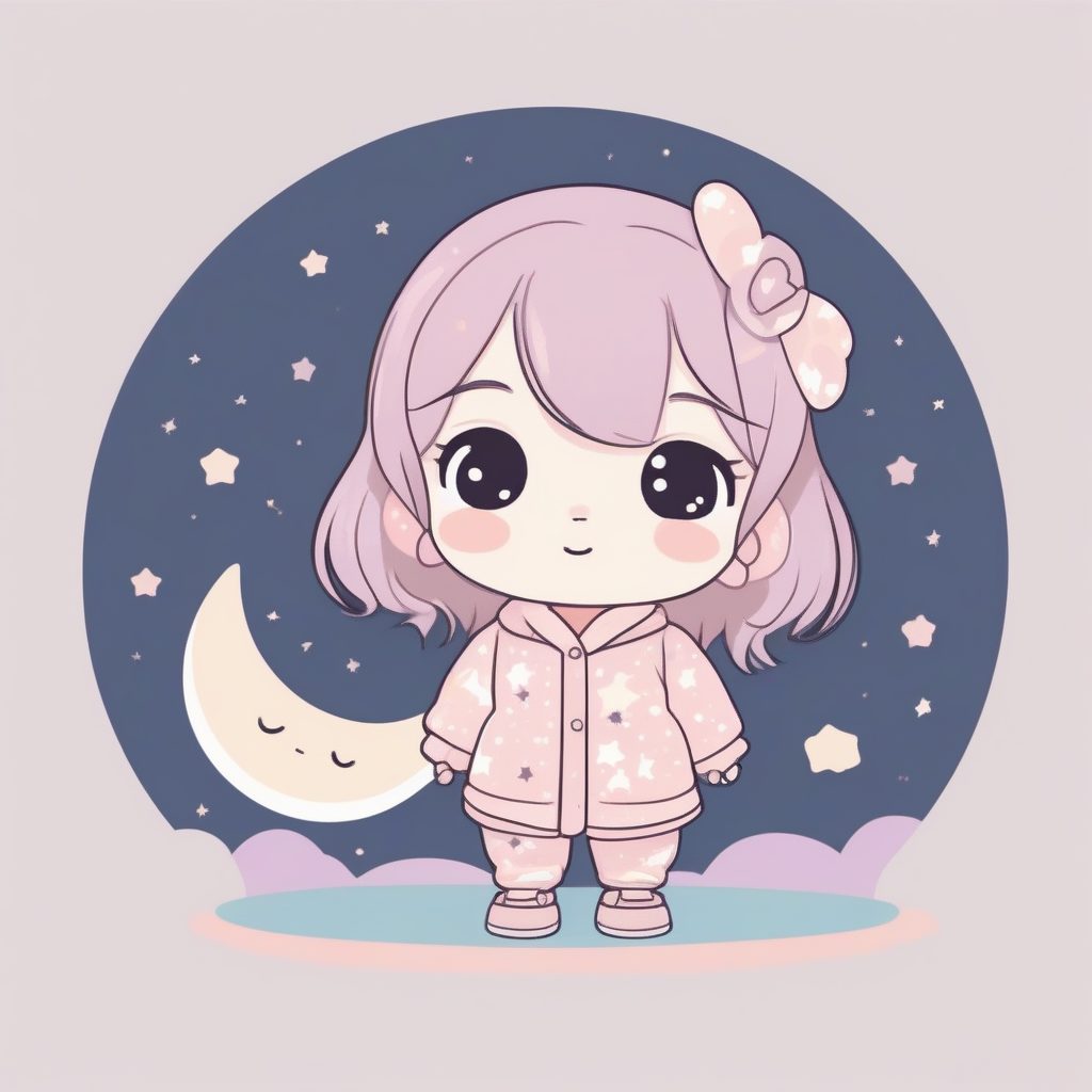 薰衣草星空下的Q版女孩：极简柔和线条手绘风格