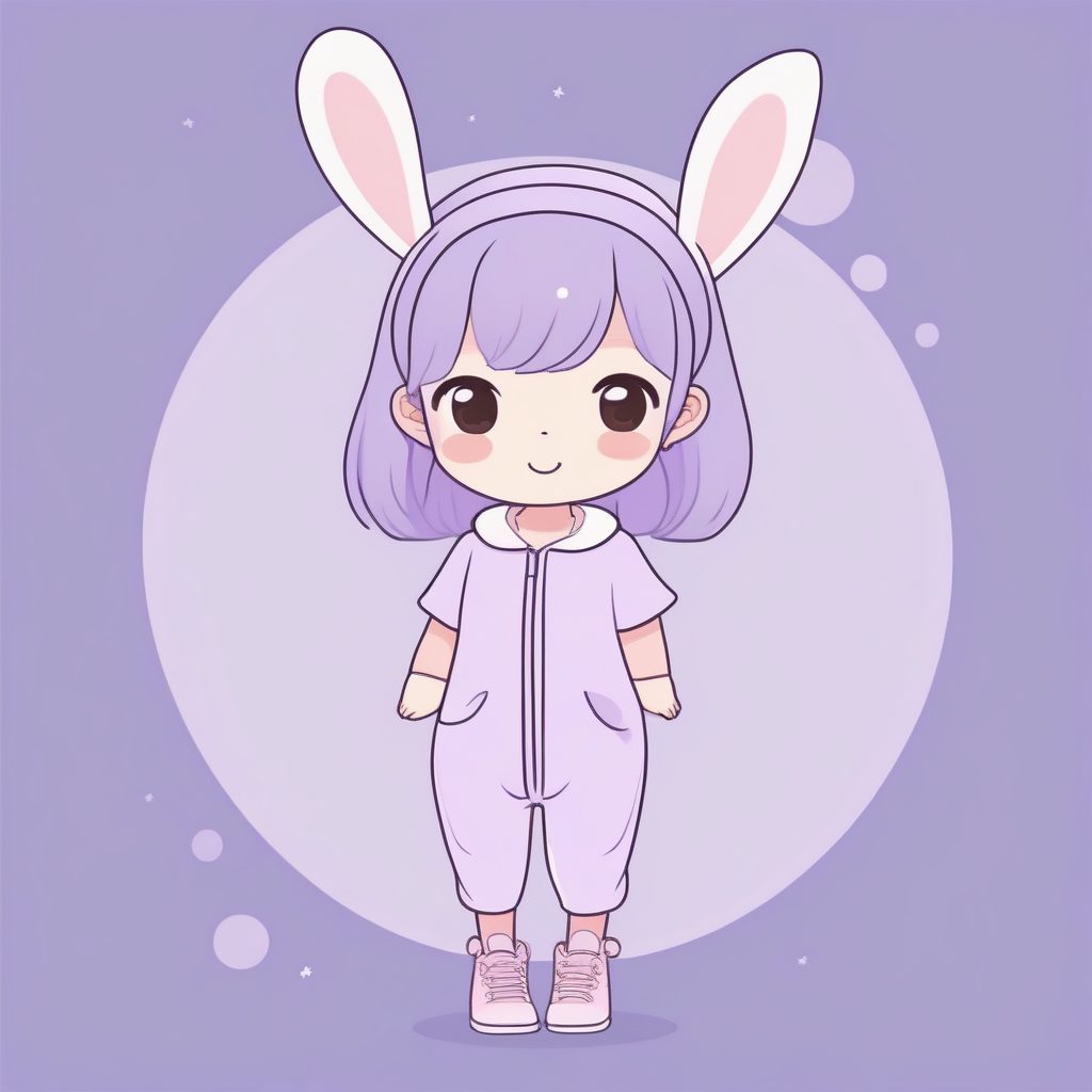 薰衣草紫小兔：治愈系Q版动物装扮插画