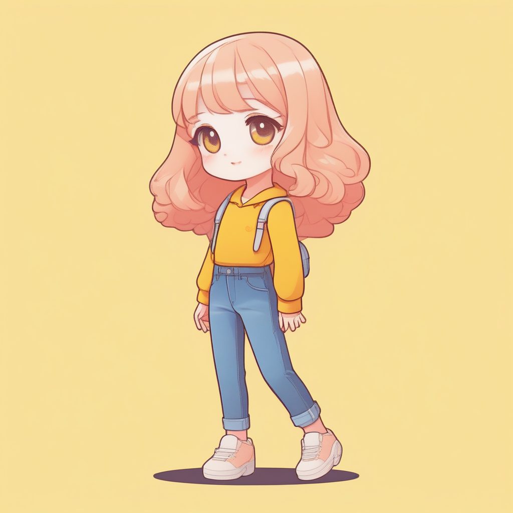 Y2K复古潮流Q版：暖色调马卡龙极简全身提示词