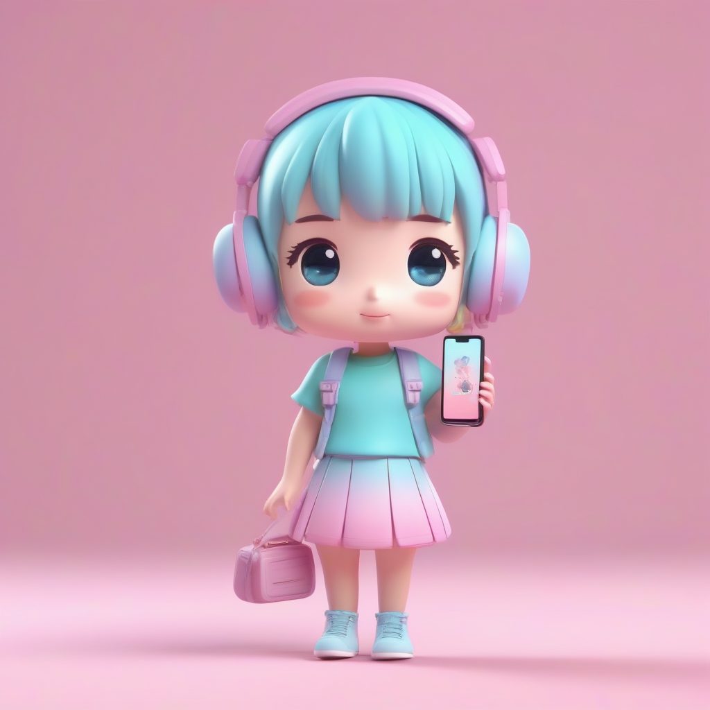 Y2K复古潮流Q版女孩：蝴蝶发夹与泡泡糖粉，3D黏土质感全身像