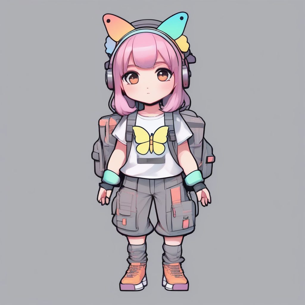 Y2K复古潮流Q版女孩:赛璐珞平面阴影艺术肖像AI提示词