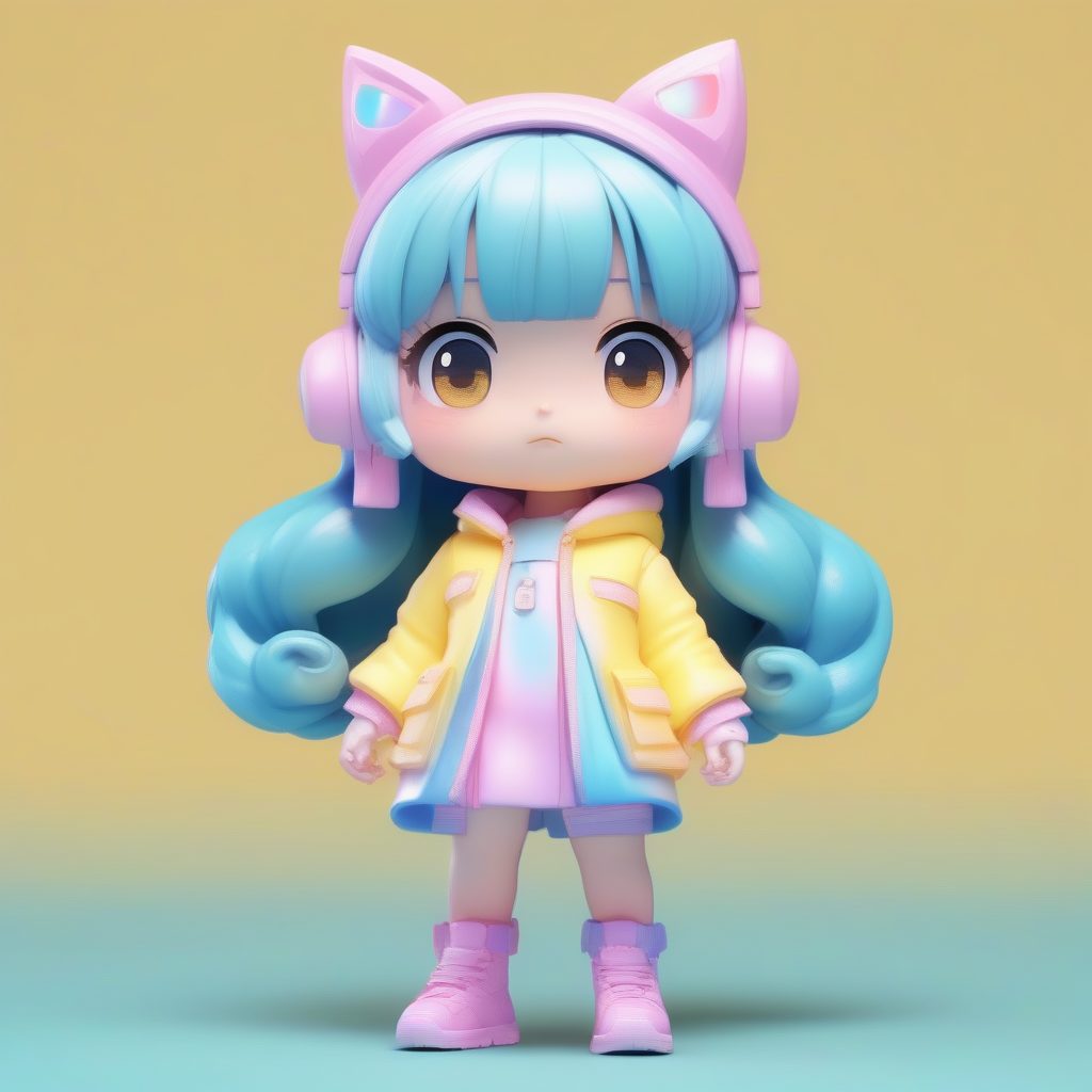 Y2K流行时尚Q版女孩:马卡龙色系穿搭、全身站立照AI提示词