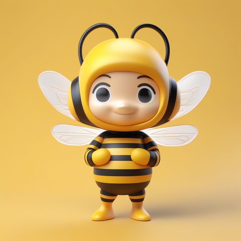 阳光蜜蜂Q版模型：全身站立，手捧蜂蜜罐的3D渲染提示词