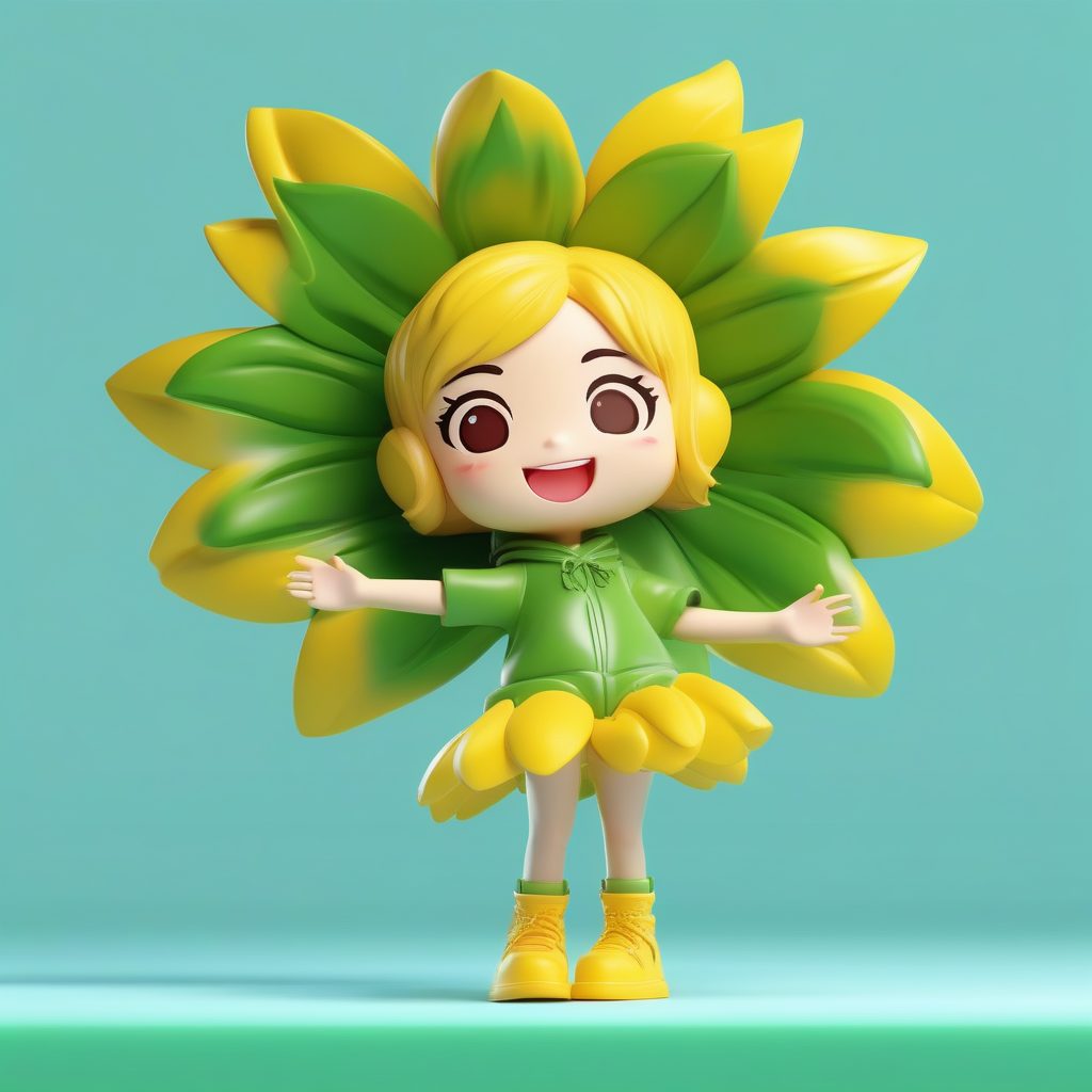 阳光Q版向日葵：全身站姿，高饱和度C4D盲盒艺术