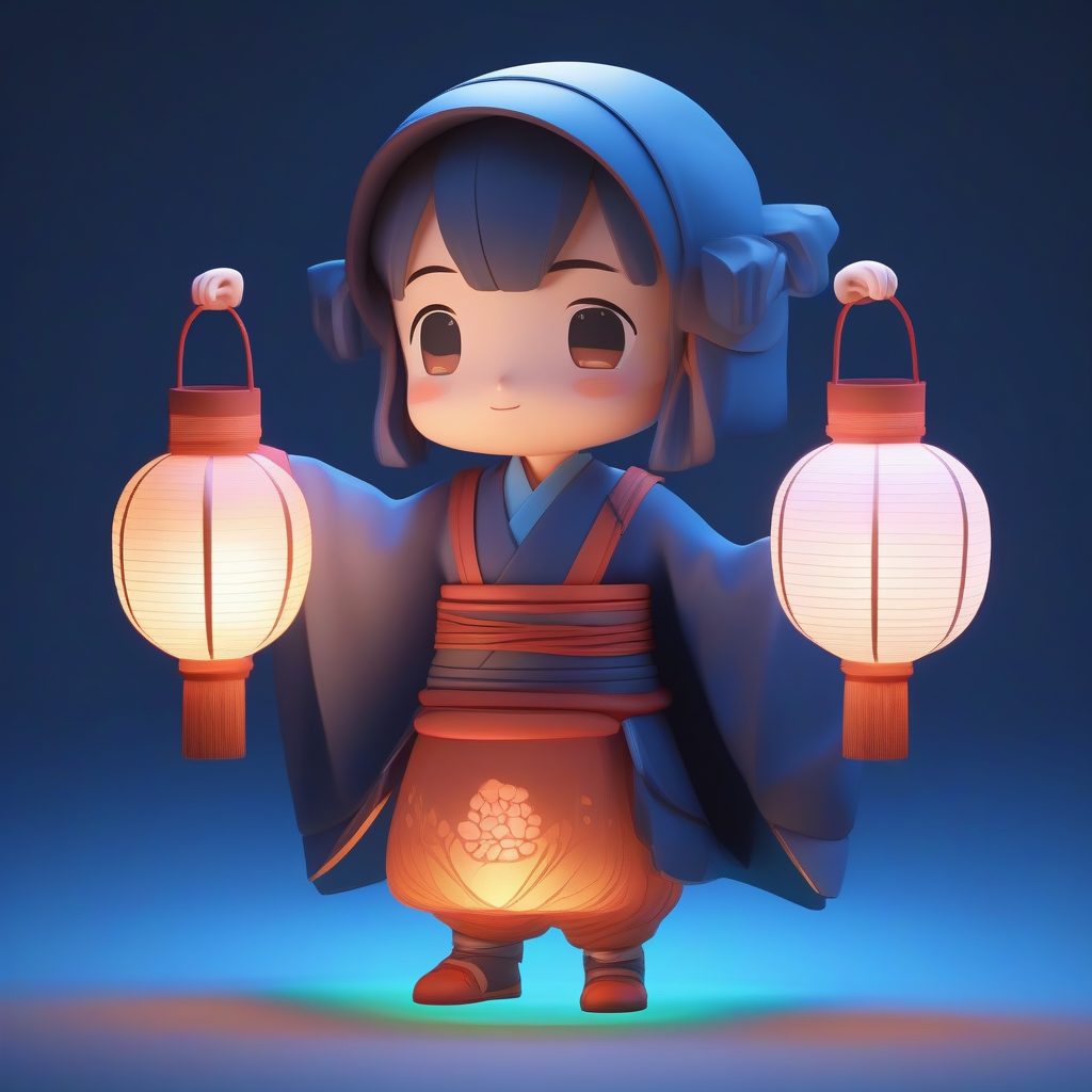 夜间纸灯笼巫女：Octane渲染深色背景下的光影对比