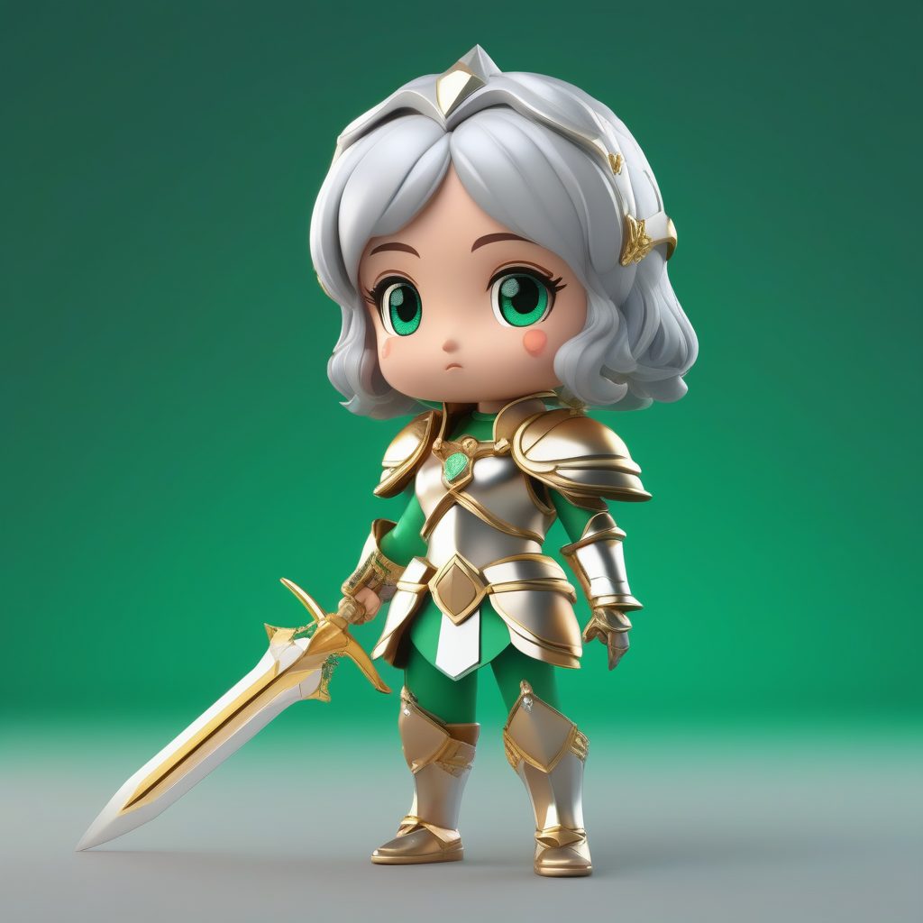 一个C4D极简Q版卡哇伊公仔：拿着宝剑的小骑士女孩