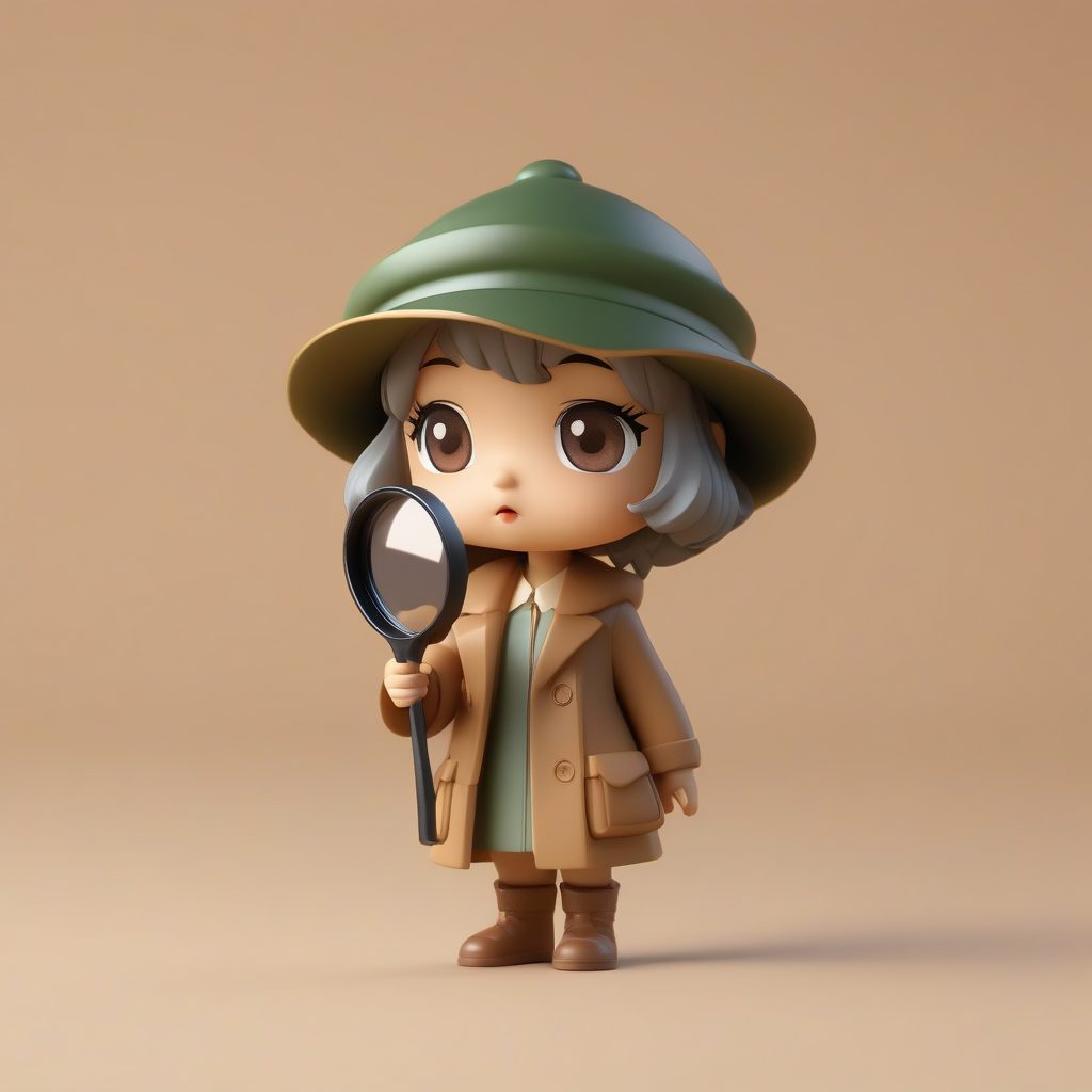 一个C4D极简Q版卡哇伊公仔：拿着放大镜的侦探女孩