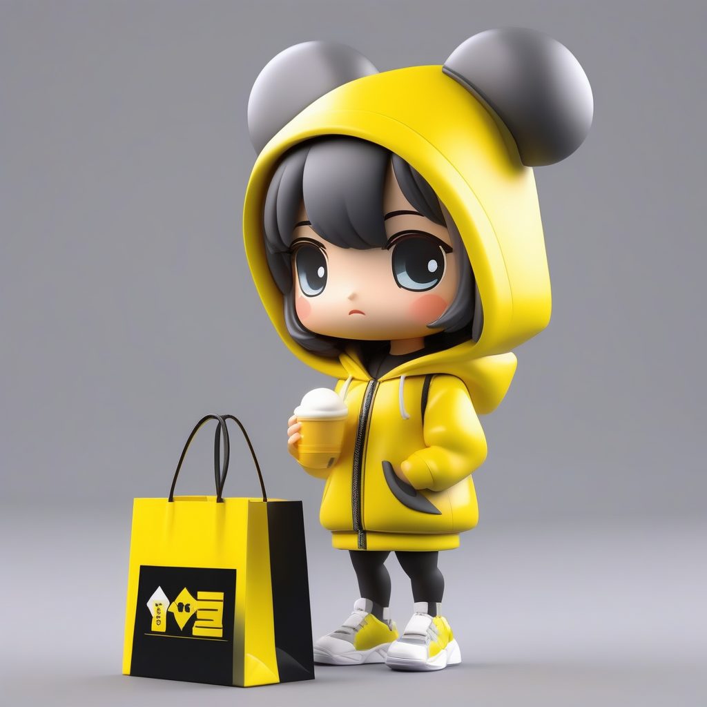 一个C4D极简Q版卡哇伊公仔：时尚街头风女孩