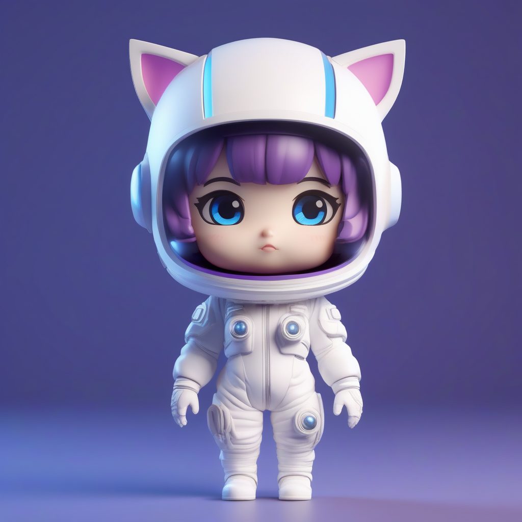 一个C4D极简Q版卡哇伊公仔：宇航服小猫咪女孩