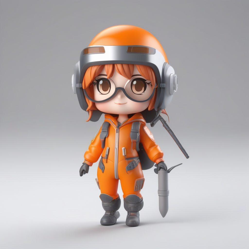 一个C4D极简Q版卡哇伊盲盒：拿着火箭玩具的工程师女孩