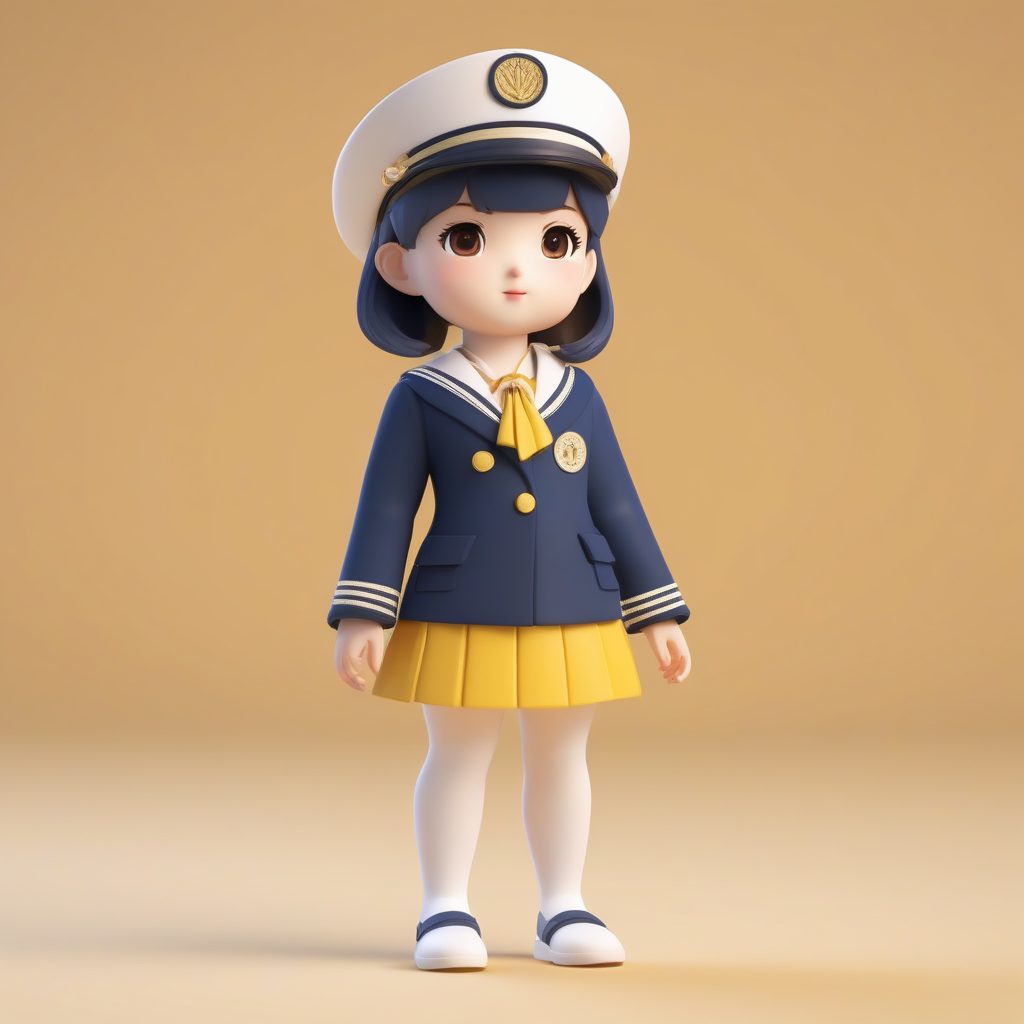 一个C4D极简Q版卡哇伊盲盒：拿着船舵的水手女孩