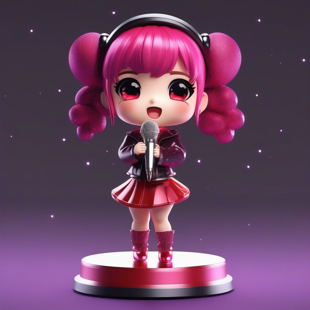 一个C4D极简Q版卡哇伊盲盒：拿着麦克风的歌手女孩