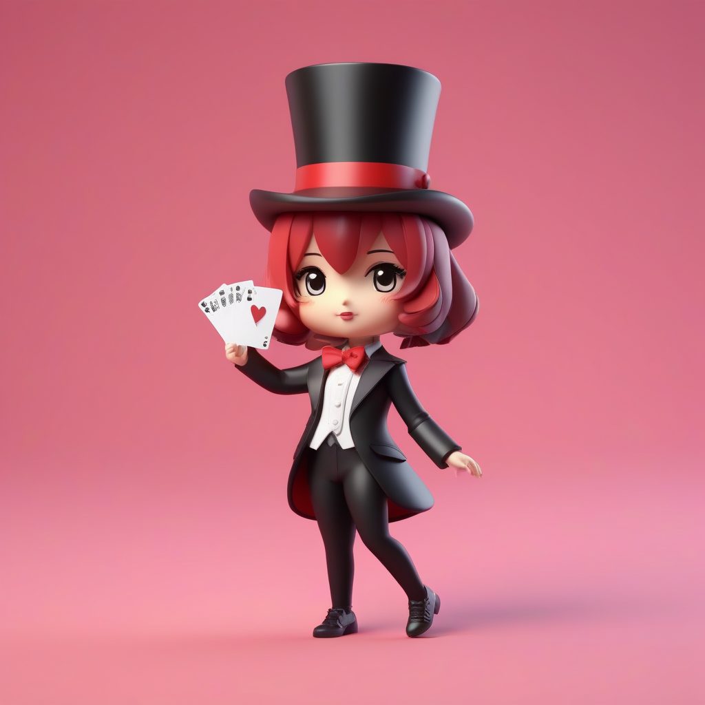 一个C4D极简Q版卡哇伊盲盒：拿着扑克的魔术师女孩