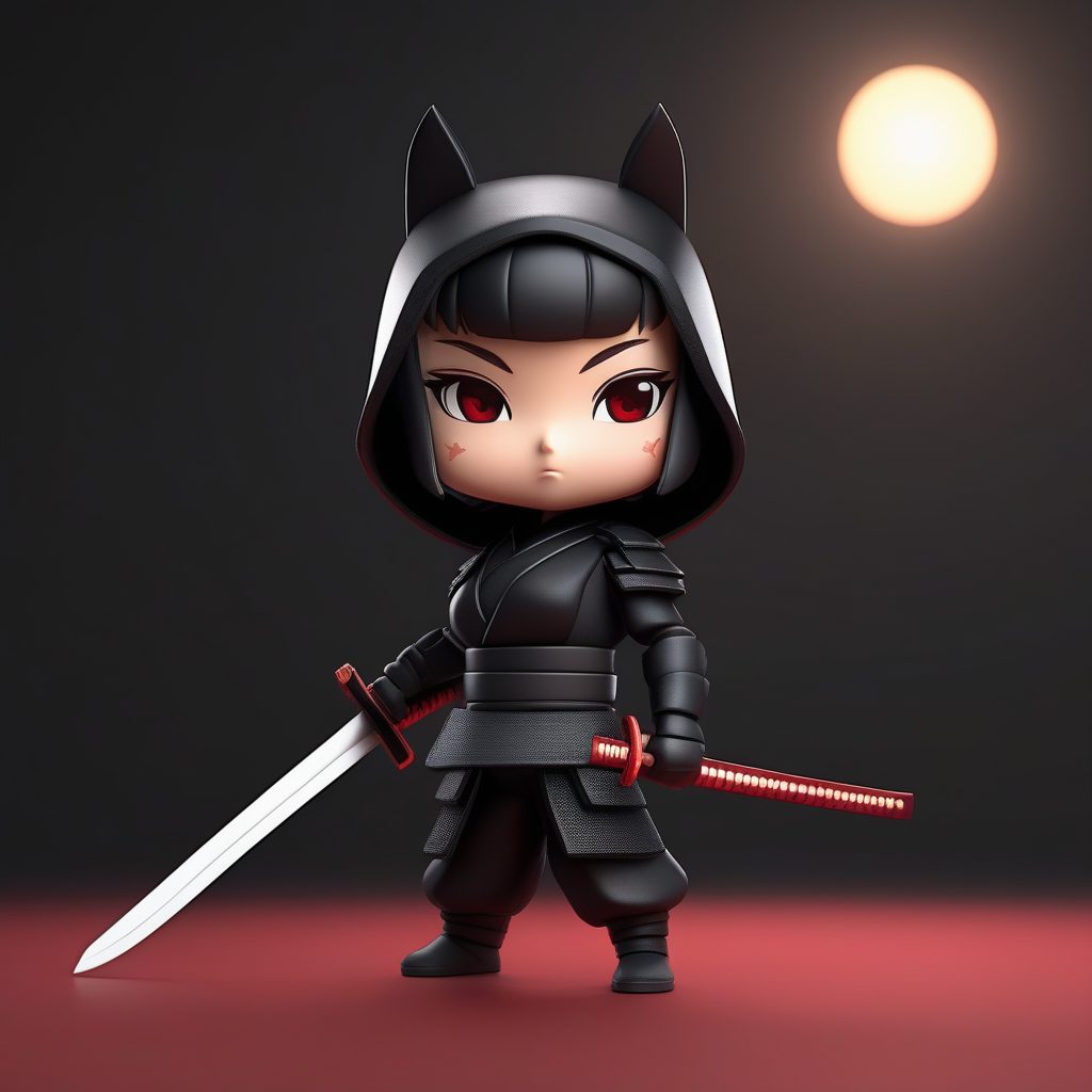 一个C4D极简Q版卡哇伊盲盒：拿着雨伞的忍者女孩