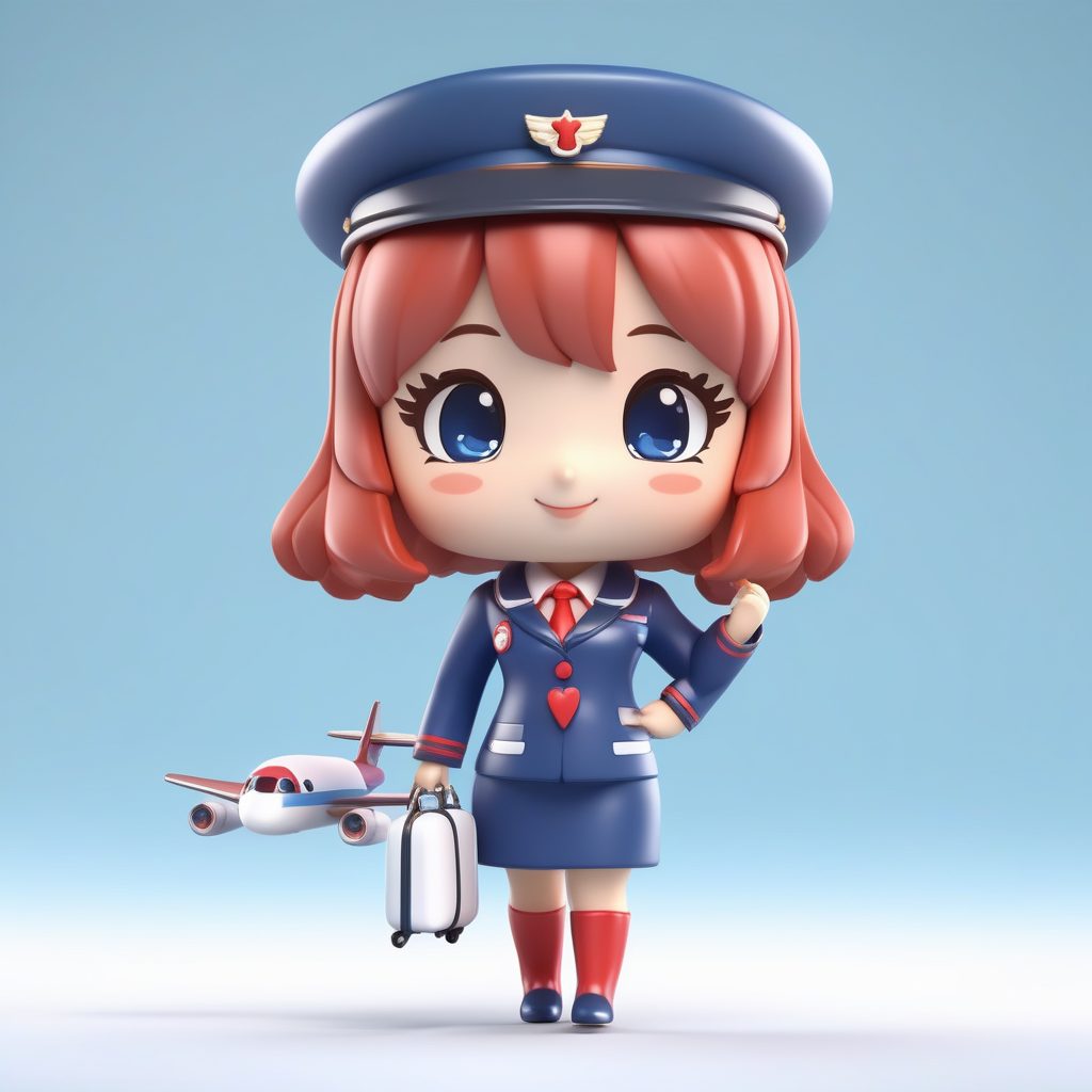 一个C4D极简Q版盲盒：拿着飞机的空姐女孩